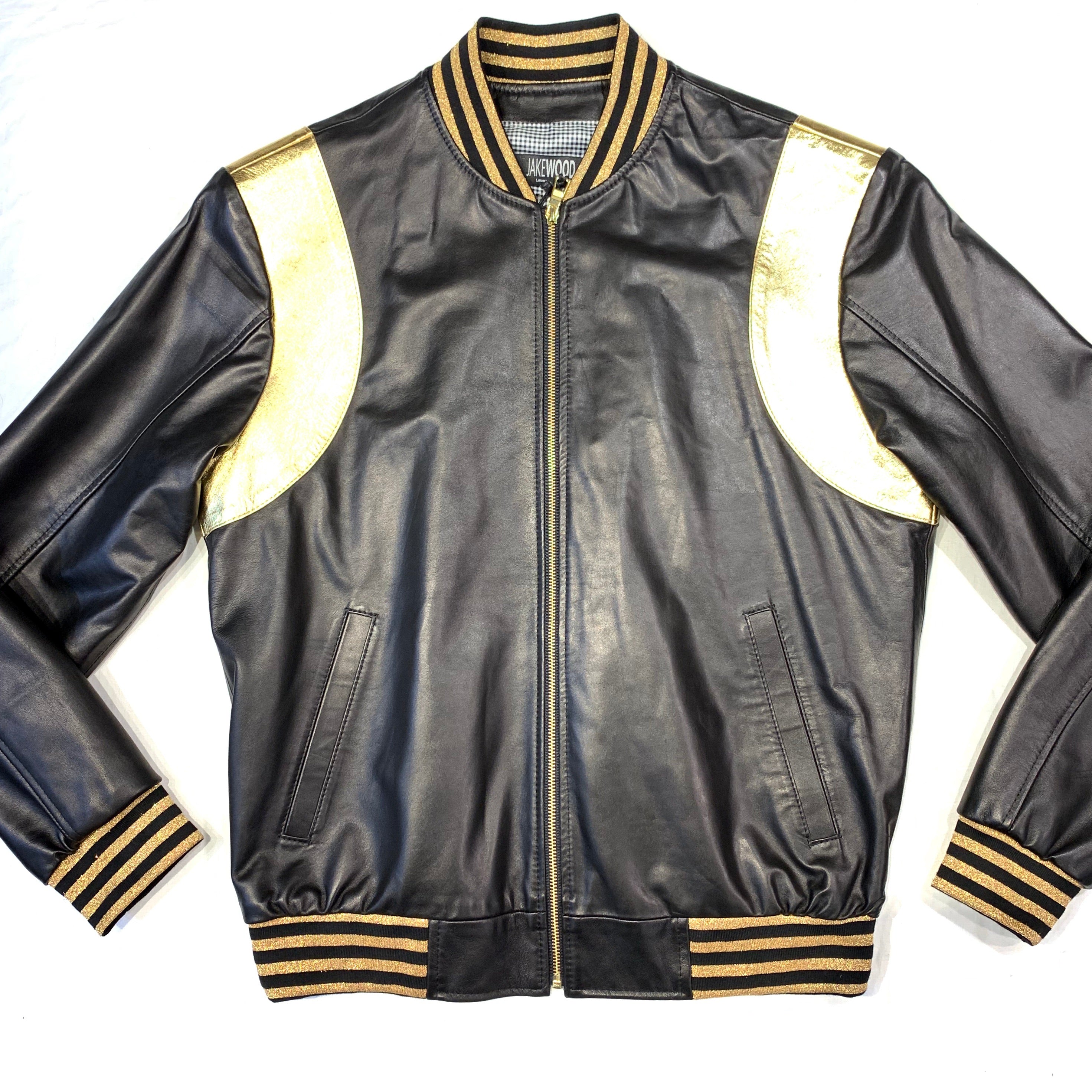 Kashani Black Gold Lambskin MA-1 Bomber Jacket - Dudes Boutique