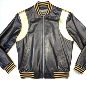 Kashani Black Gold Lambskin MA-1 Bomber Jacket - Dudes Boutique