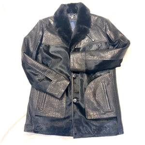 Barya NewYork Black Pony Hair/ Lambskin Mink Collar Peacoat - Dudes Boutique