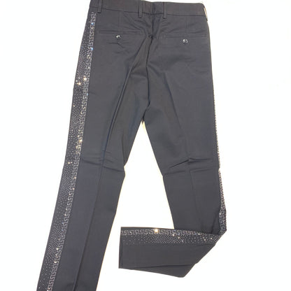 Barocco Men's Black Greek Key Crystal Dress Pants - Dudes Boutique