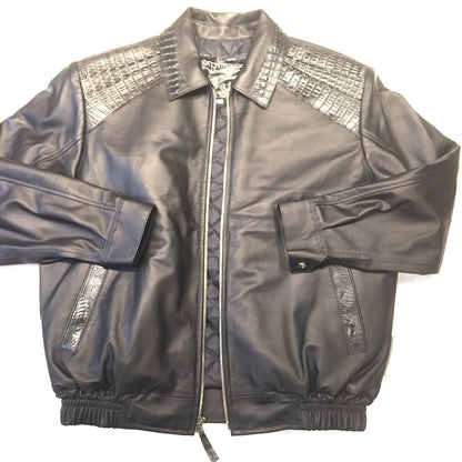 Kashani Jet Black Alligator Full Lambskin Bomber Jacket - Dudes Boutique