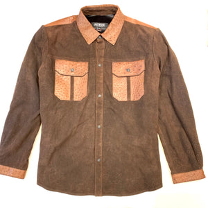 Kashani Dark Chocolate Ostrich Quill/Suede Shirt - Dudes Boutique