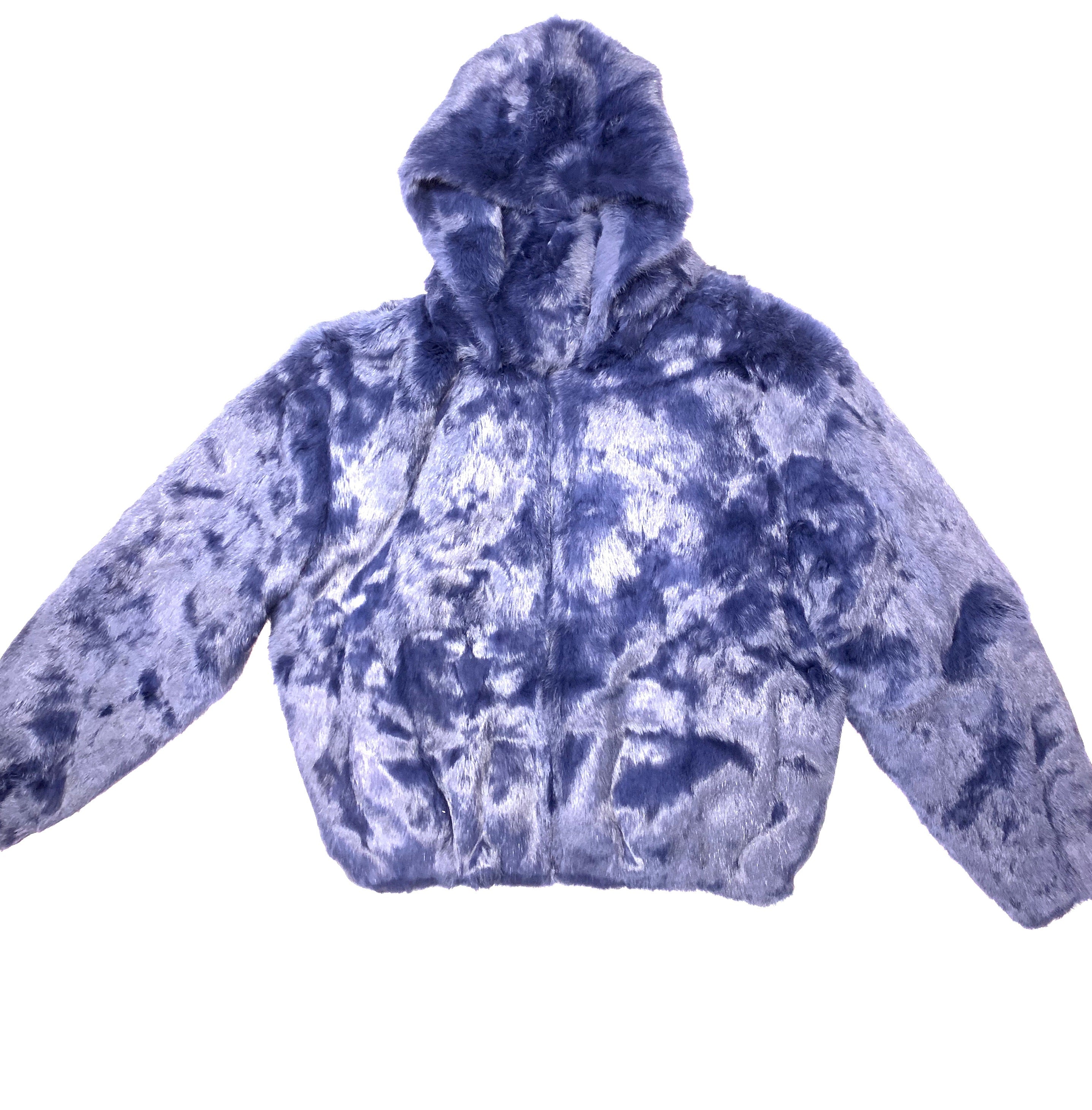 Kashani Navy Men's Blue Rabbit Fur Hooded Bomber Jacket - Dudes Boutique