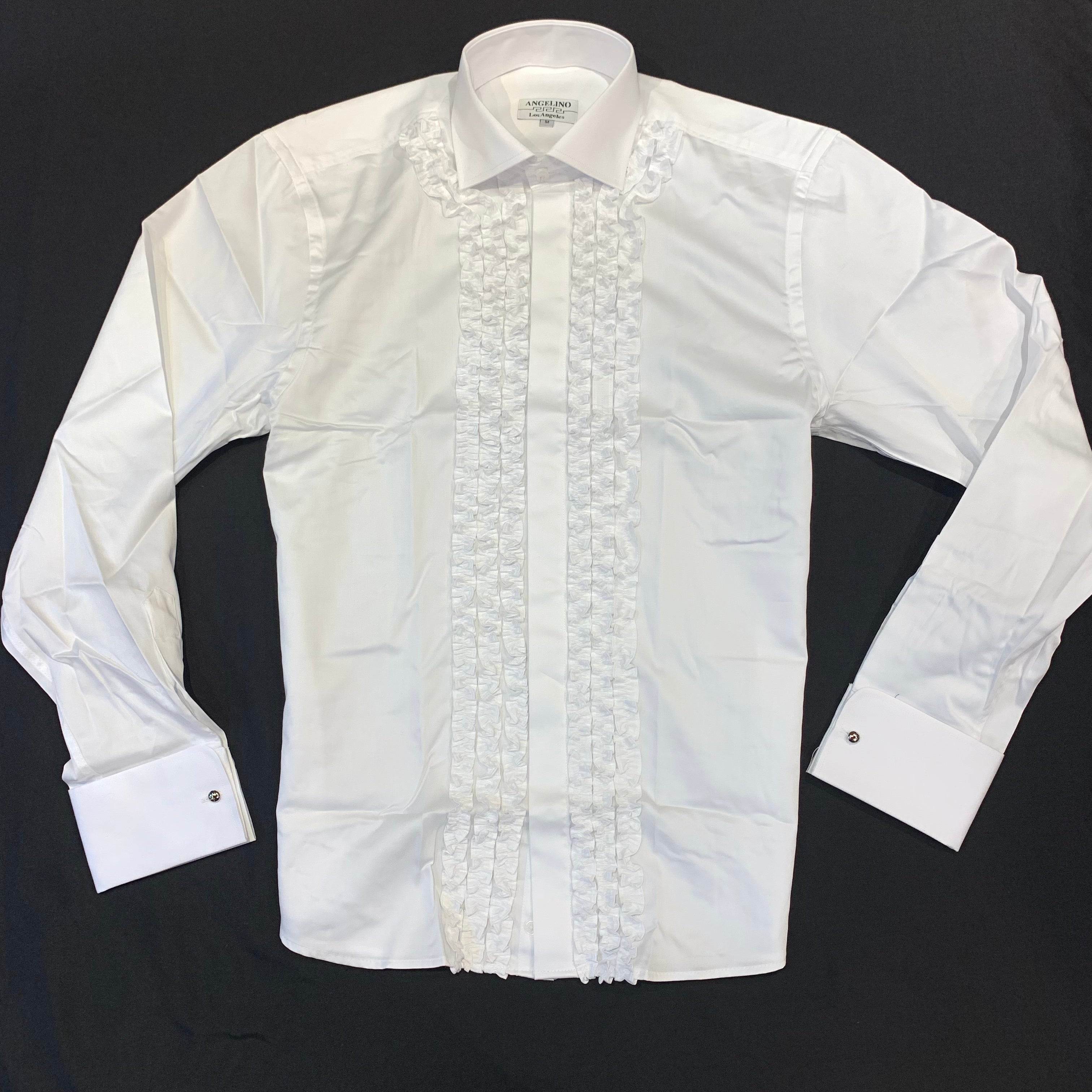 Angelino White Tuxedo Ruffle Button Up Shirt - Dudes Boutique