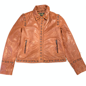 Scully Ladies Mahogany Brown Studded Leather Jacket - Dudes Boutique