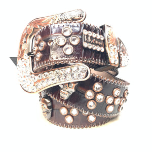 b.b. Simon Chocolate Skull Fully Loaded Crystal Belt - Dudes Boutique