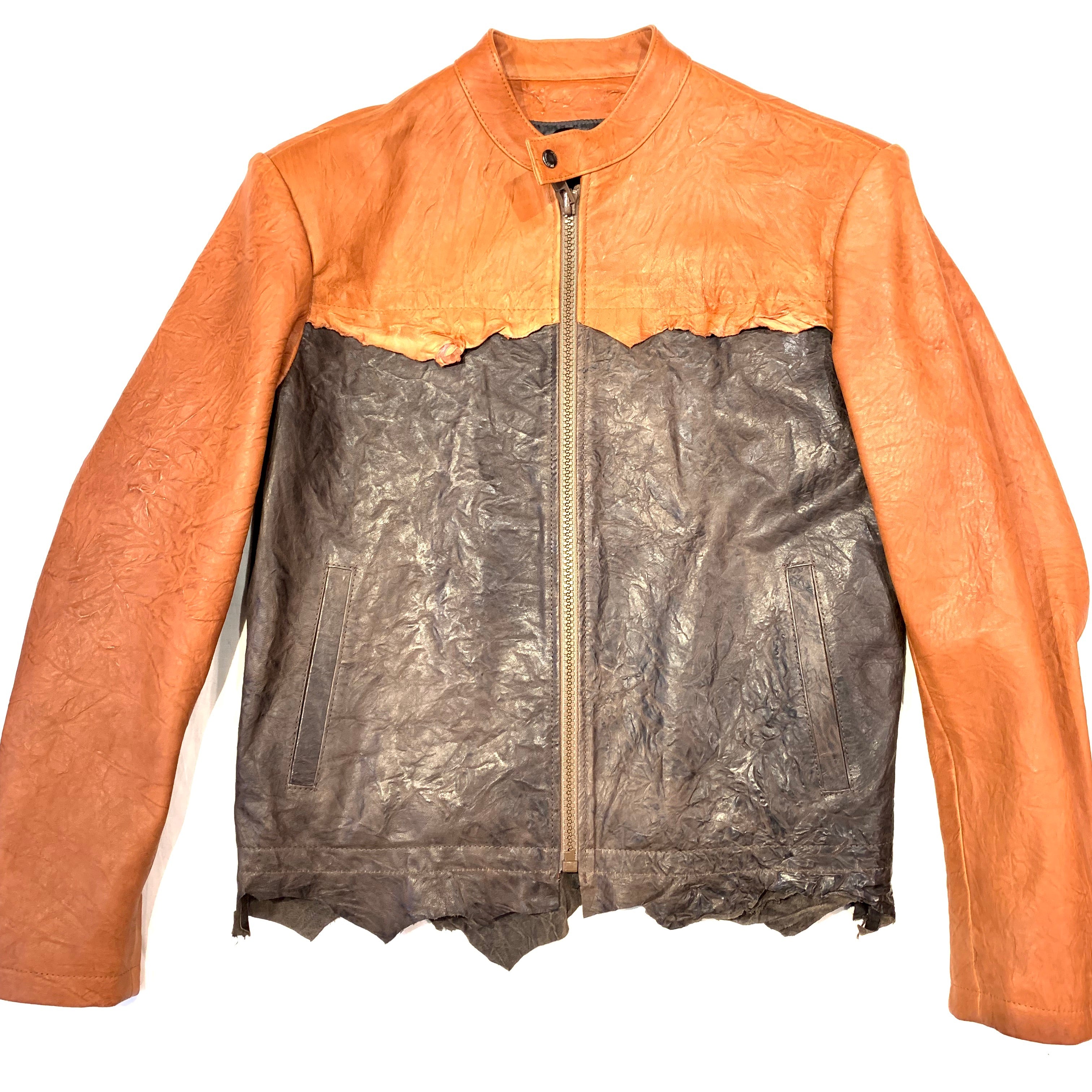 Kashani Brown Two Tone Raw Cut Lambskin Leather Jacket - Dudes Boutique