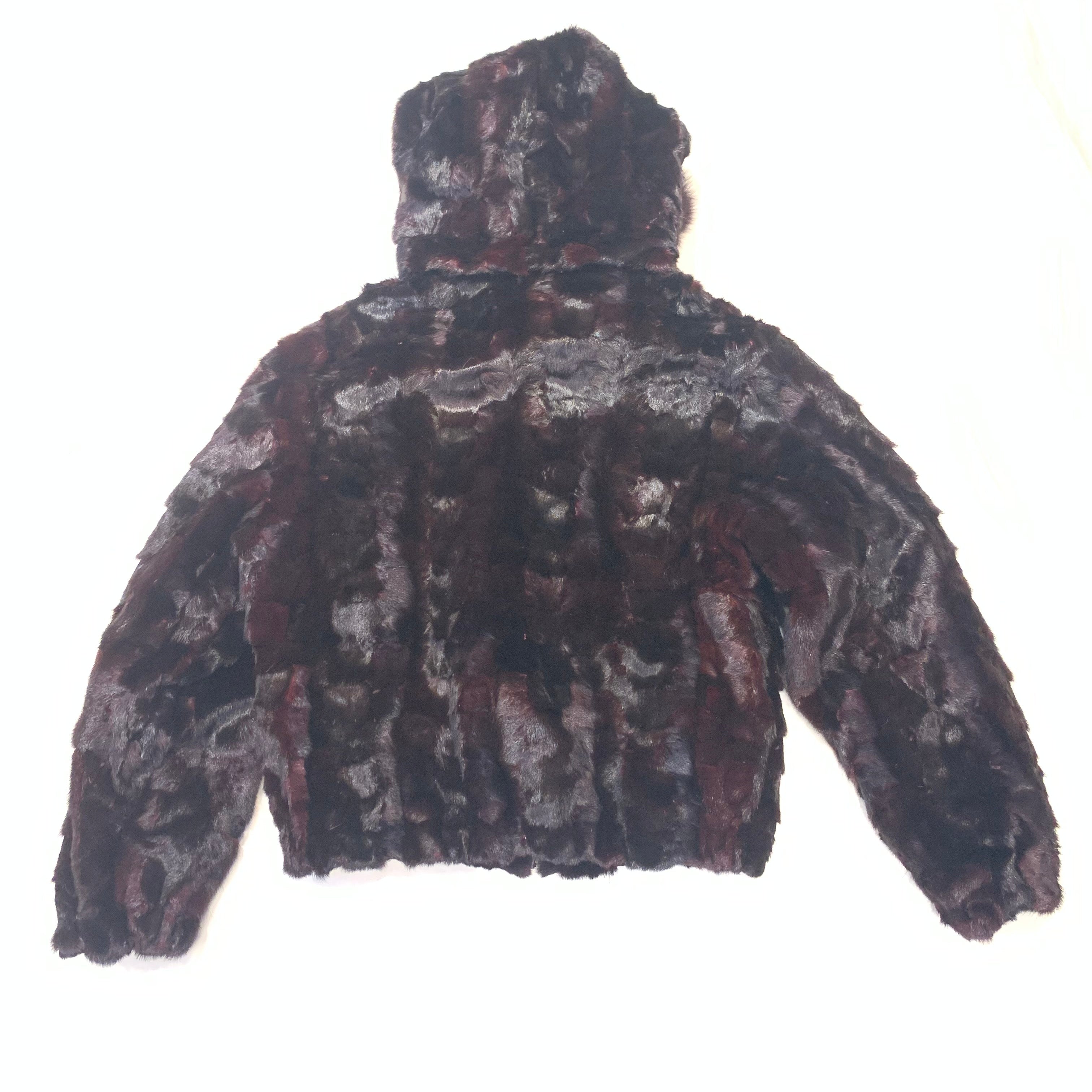 Kashani Women's Wine Diamond Cut Mink Hooded Bomber Jacket - Dudes Boutique