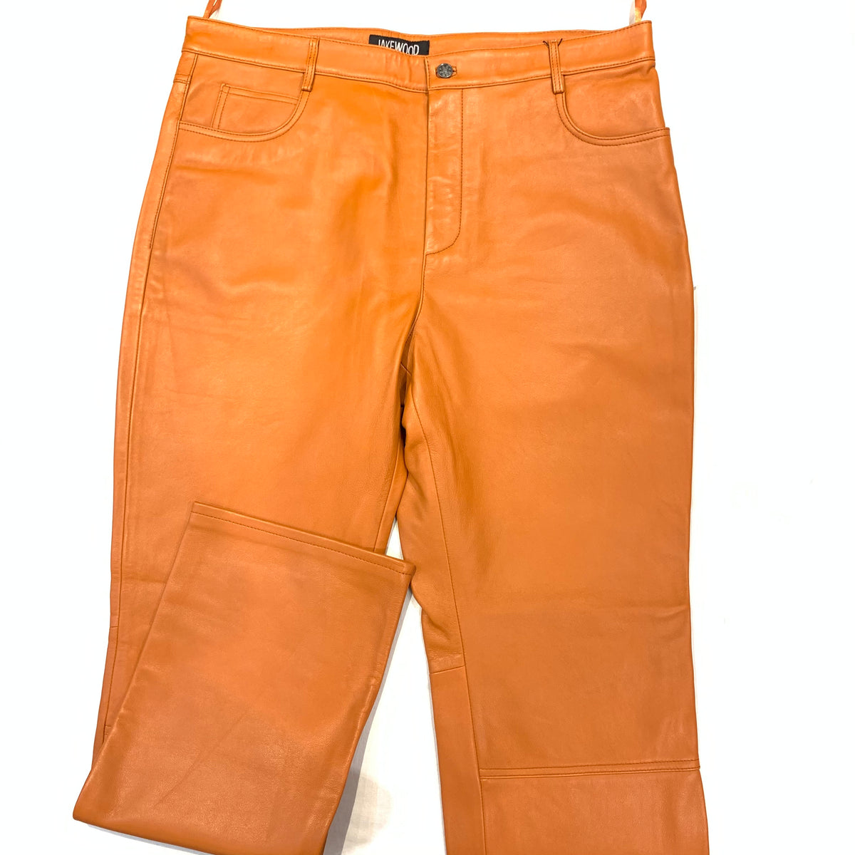 Kashani Men's Orange Tangerine Lambskin Straight Cut Leather Pants - Dudes Boutique