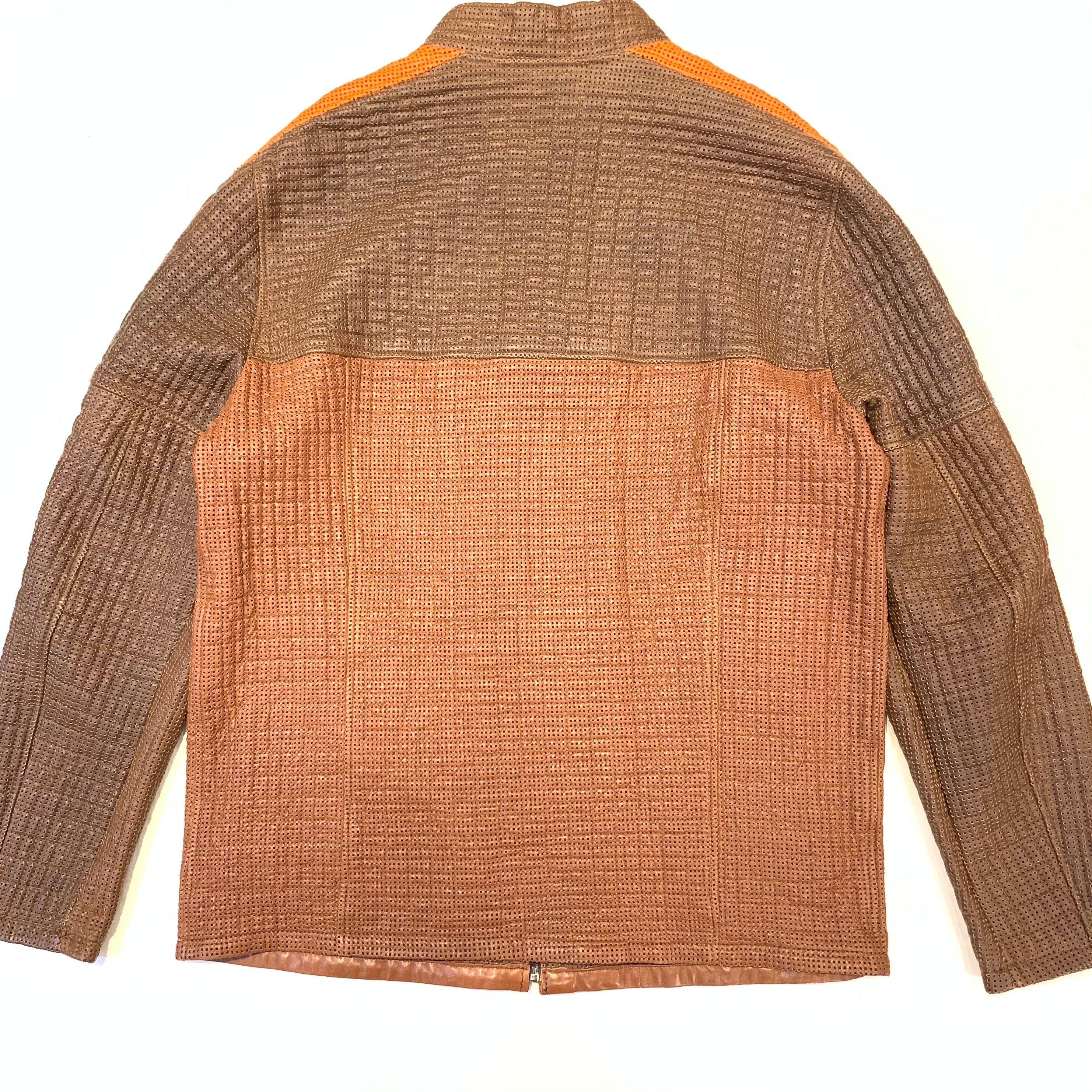 Barya NewYork Brown Orange 3-tone Perforated Lambskin Jacket - Dudes Boutique