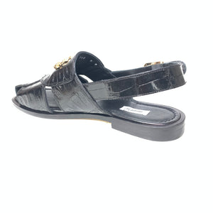 Mauri 5071 Black Gold Buckle Baby Crocodile Sandals - Dudes Boutique