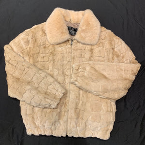 Kashani Cream Diamond Cut Mink Bomber Jacket - Dudes Boutique