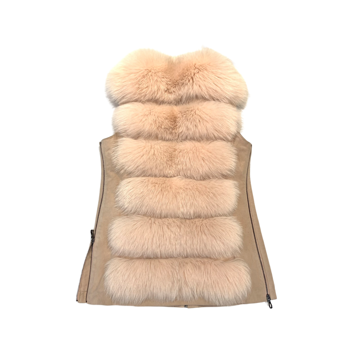 Barya NewYork Ladies Peach Fox Fur Suede Zipper Vest - Dudes Boutique