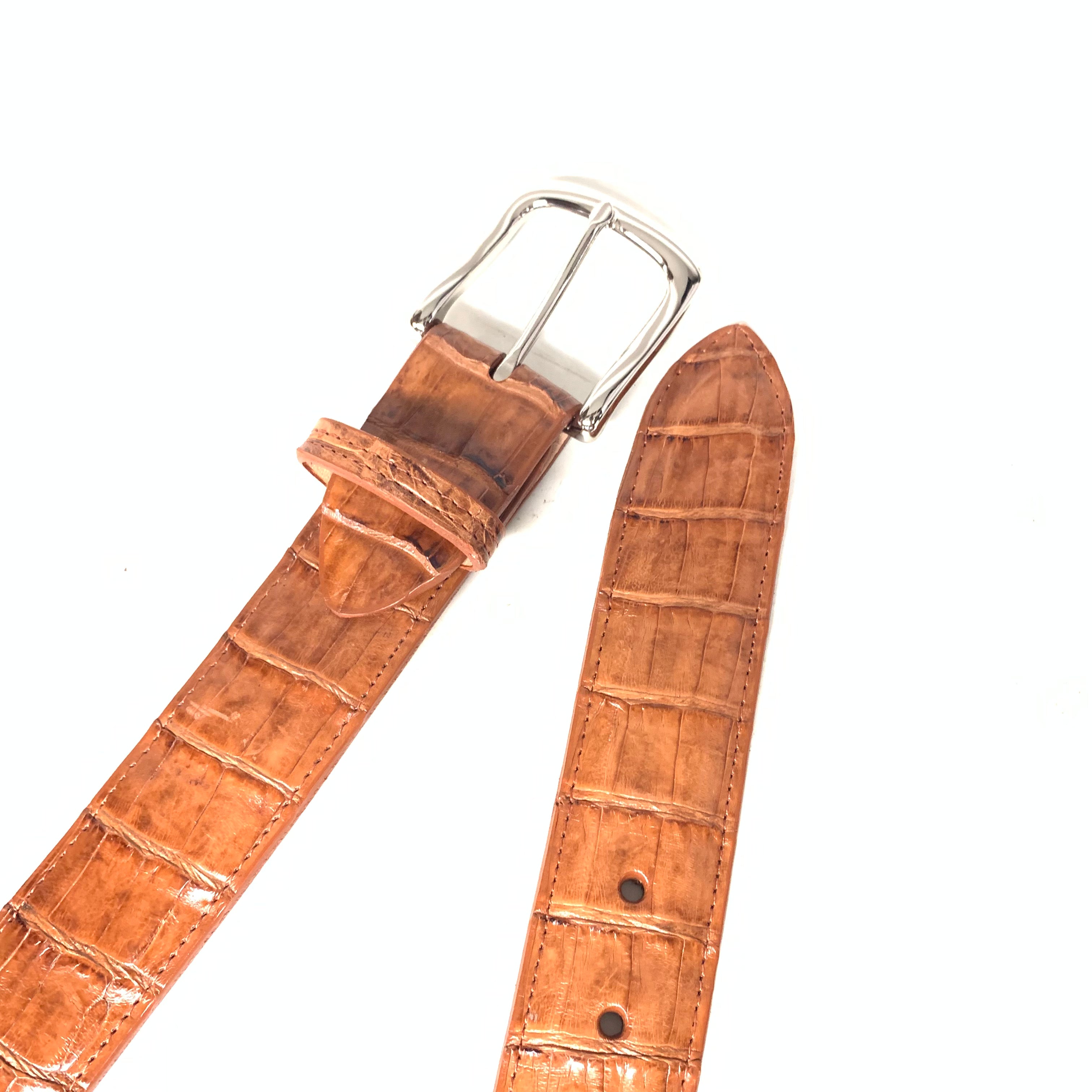 Kashani Cognac Hornback Crocodile Tail Exotic Skin Belt - Dudes Boutique