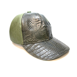 Kashani Olive Green Alligator & Ostrich Quill StrapBack Hat - Dudes Boutique