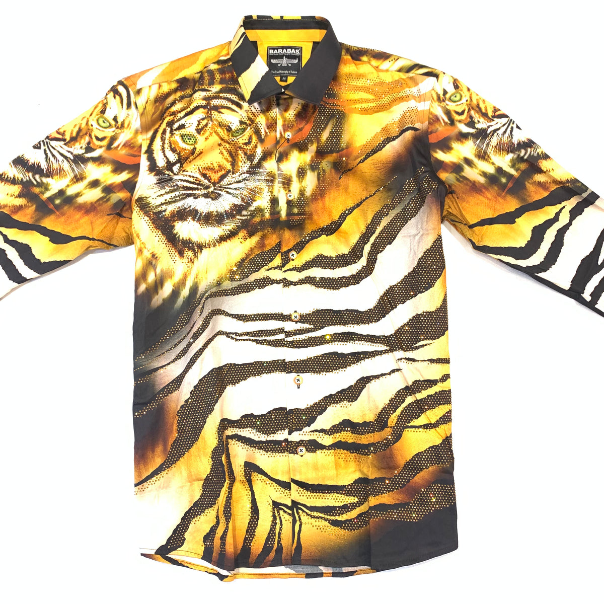 Barabas 'ON THE PROWL' Orange Crystal Button Up Shirt - Dudes Boutique