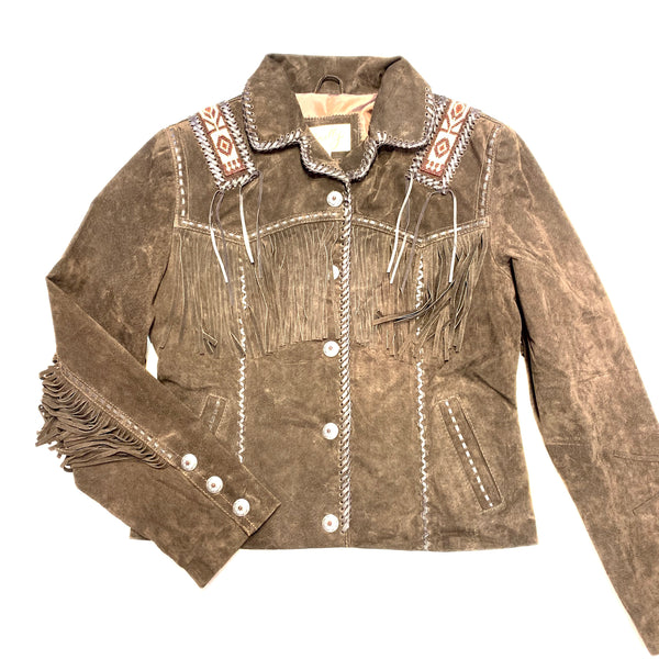 Scully Chocolate Brown Suede Hand Laced and Bead Trim Jacket - Dudes Boutique