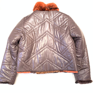 Kashani Ladies Pumpkin Reversible Rex Chinchilla Coat - Dudes Boutique