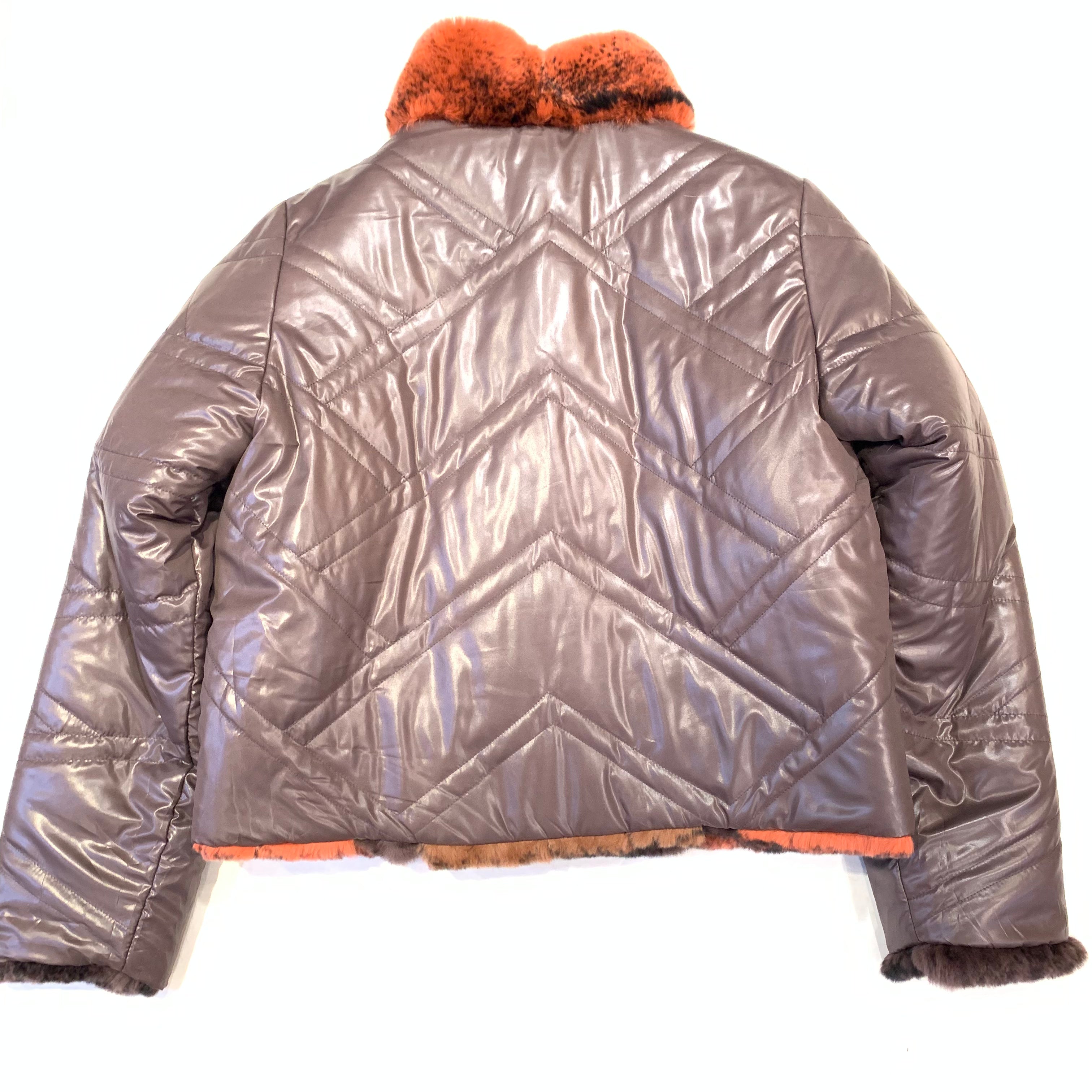 Kashani Ladies Pumpkin Reversible Rex Chinchilla Coat - Dudes Boutique