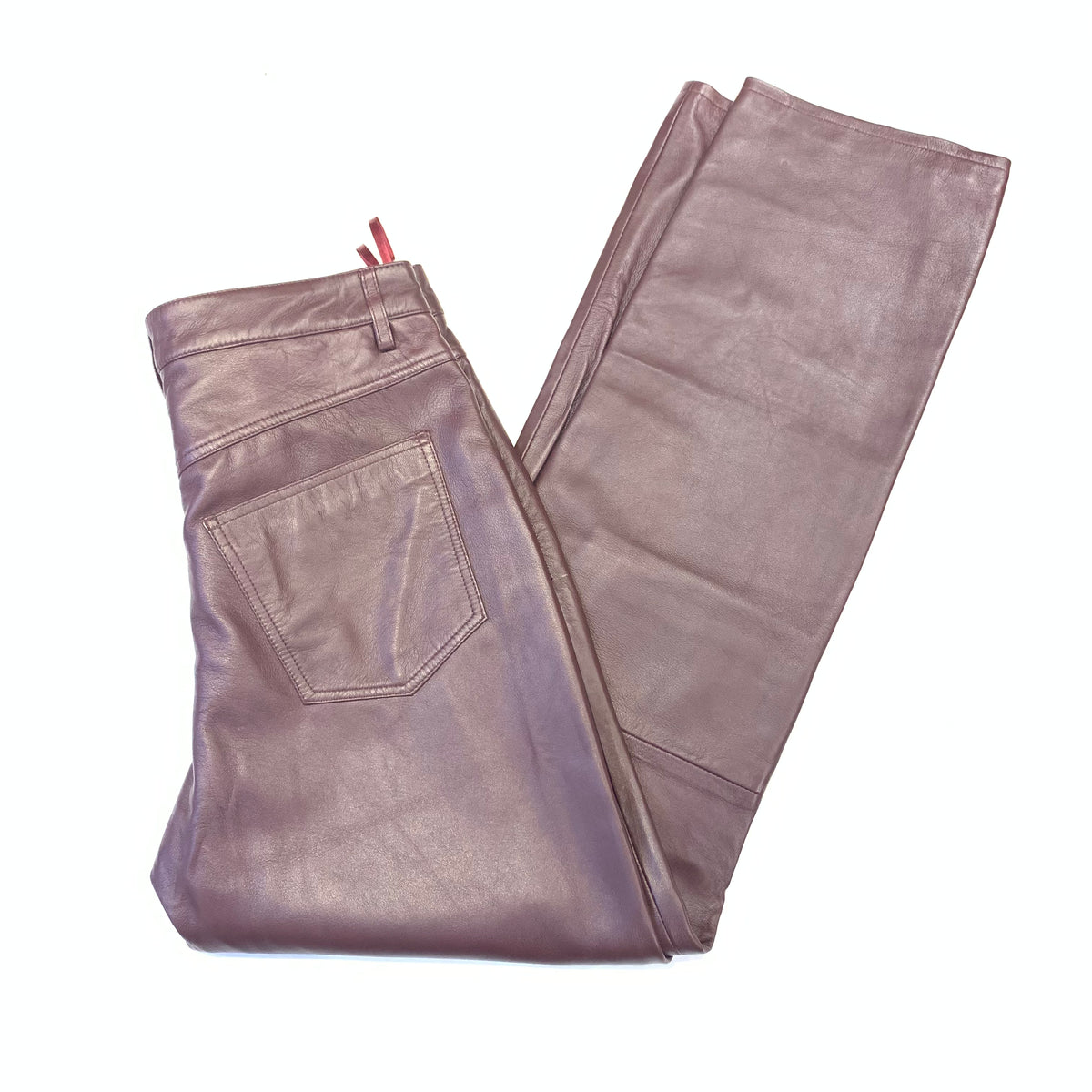 Kashani Men's Burgundy Lambskin Straight Cut Leather Pants - Dudes Boutique