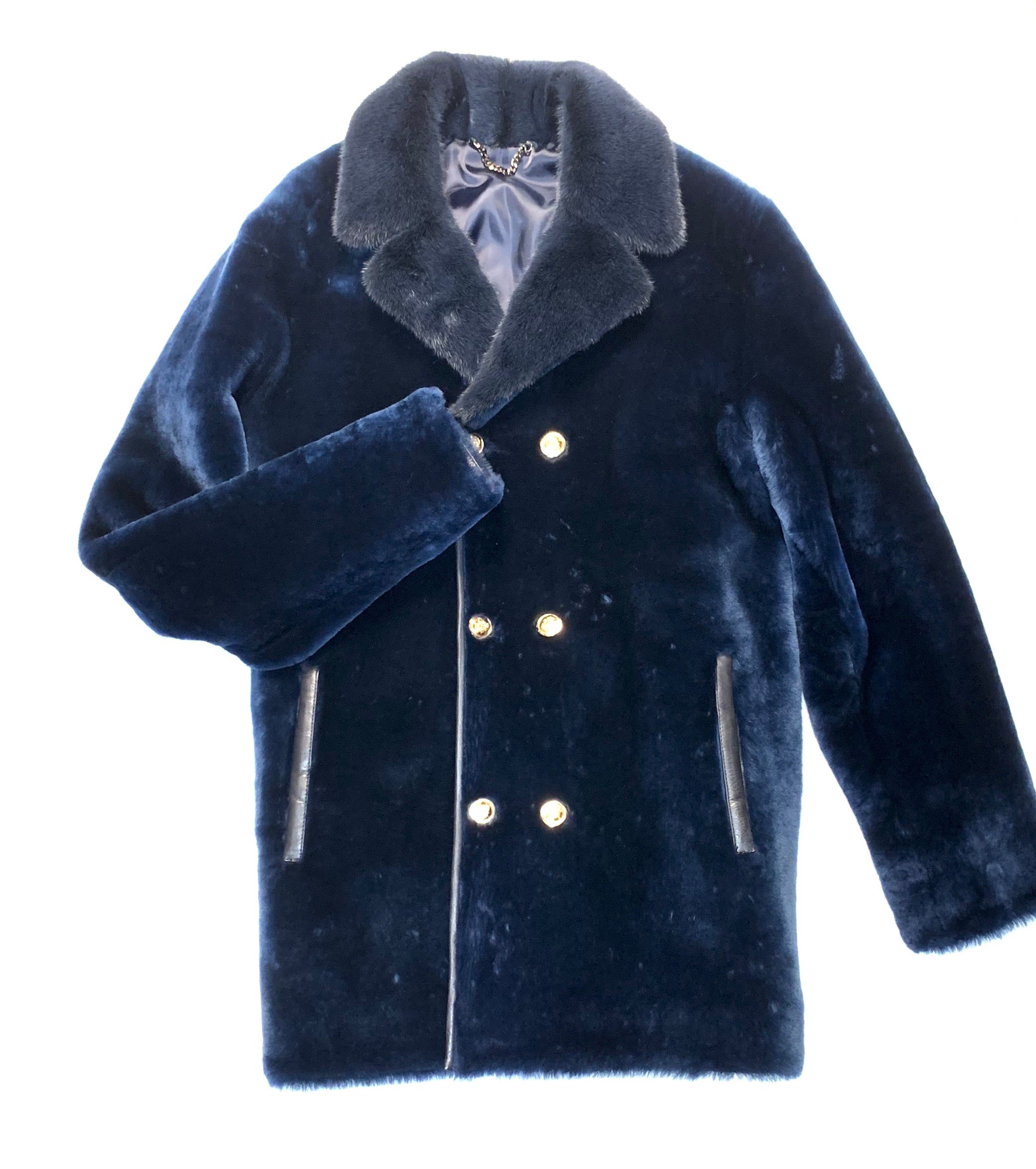 Kashani Navy Blue Mink Mouton Peacoat Shearling - Dudes Boutique