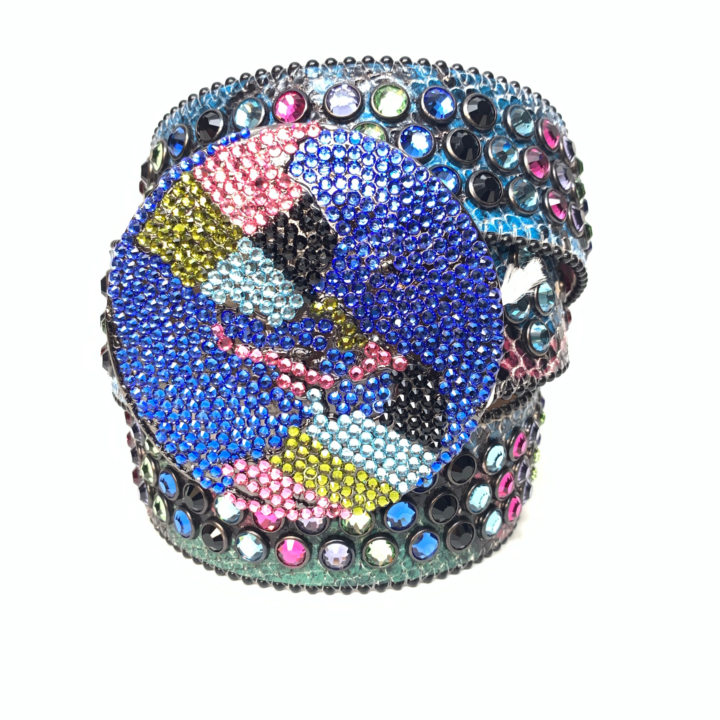 b.b. Simon Globe Triple Row Multi-color Fully Loaded Crystal Belt - Dudes Boutique