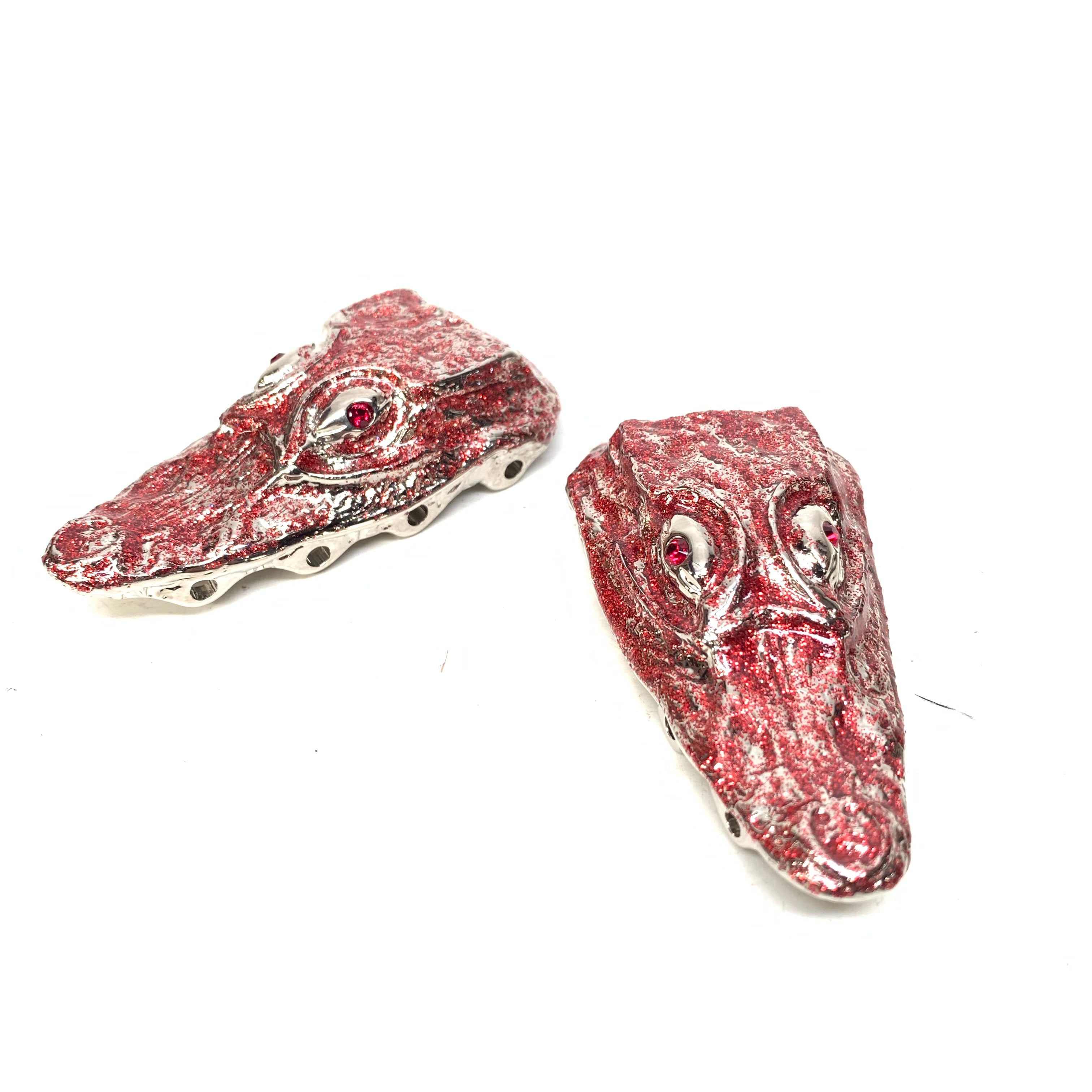 Mauri "Crystal Eye" Red Gator Head Lace Holders - Dudes Boutique