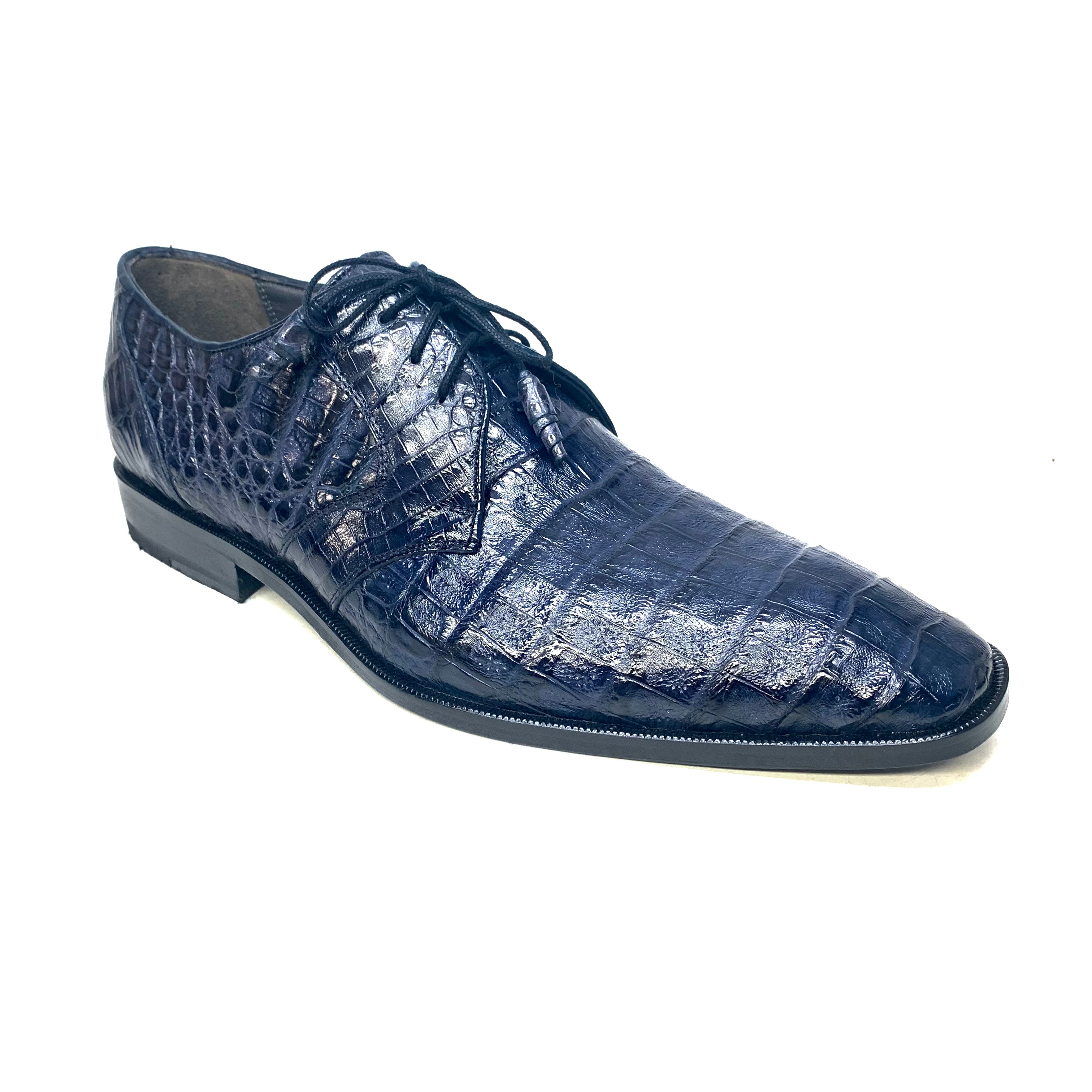 Los Altos Navy All-Over Crocodile Lace Up Dress Shoes - Dudes Boutique