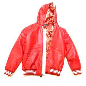 Jakewood Red Lambskin Hooded Bomber Jacket - Dudes Boutique