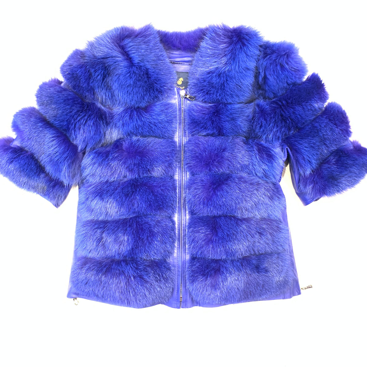 Kashani Ladies Blue Fox Fur Removable Sleeve Fur Coat - Dudes Boutique