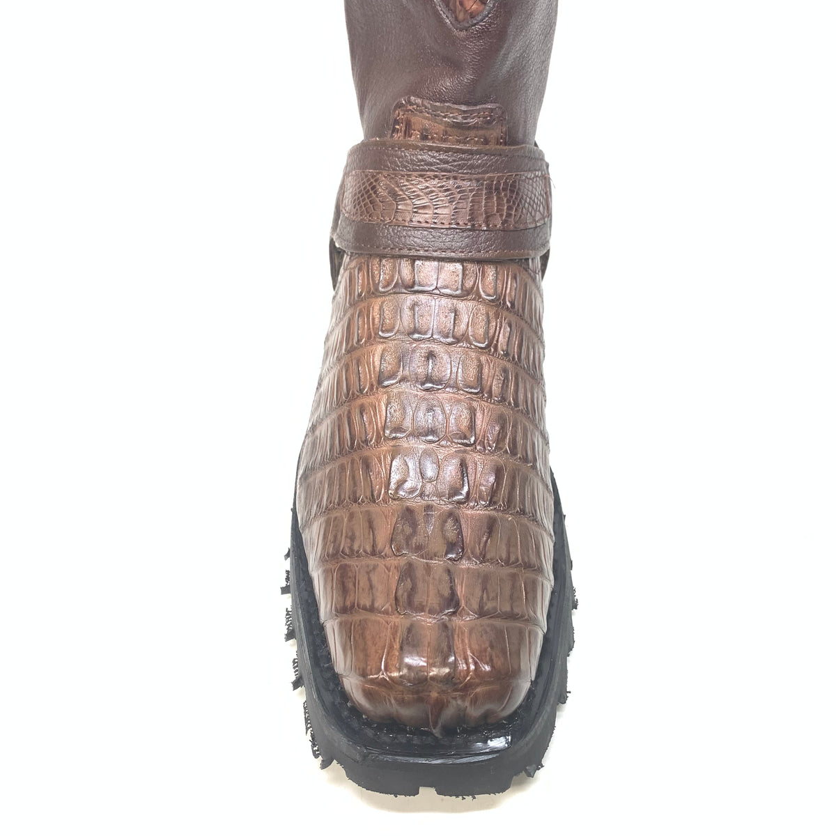 Los Altos Brown Harness Crocodile Biker Boots - Dudes Boutique