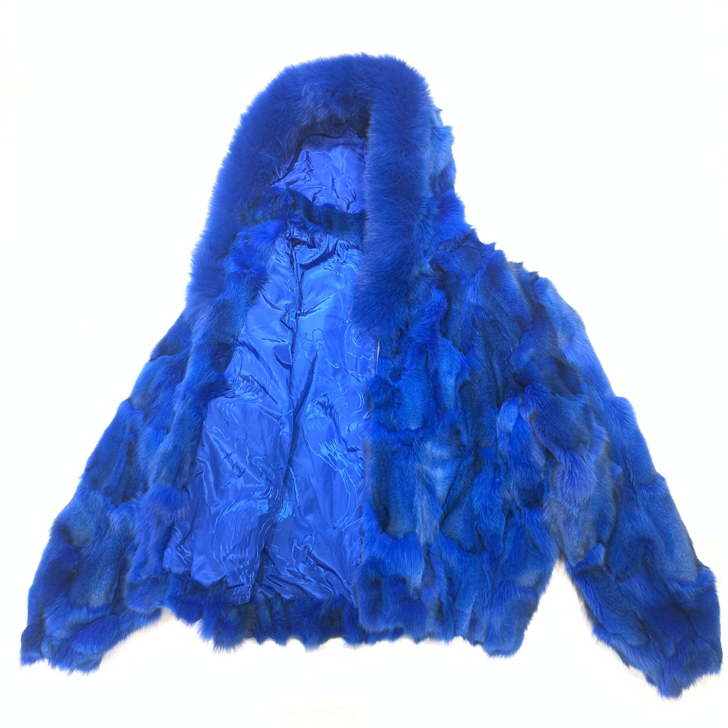 Kashani Women's Royal Blue Full Fox Fur  Hooded Bomber Coat - Dudes Boutique