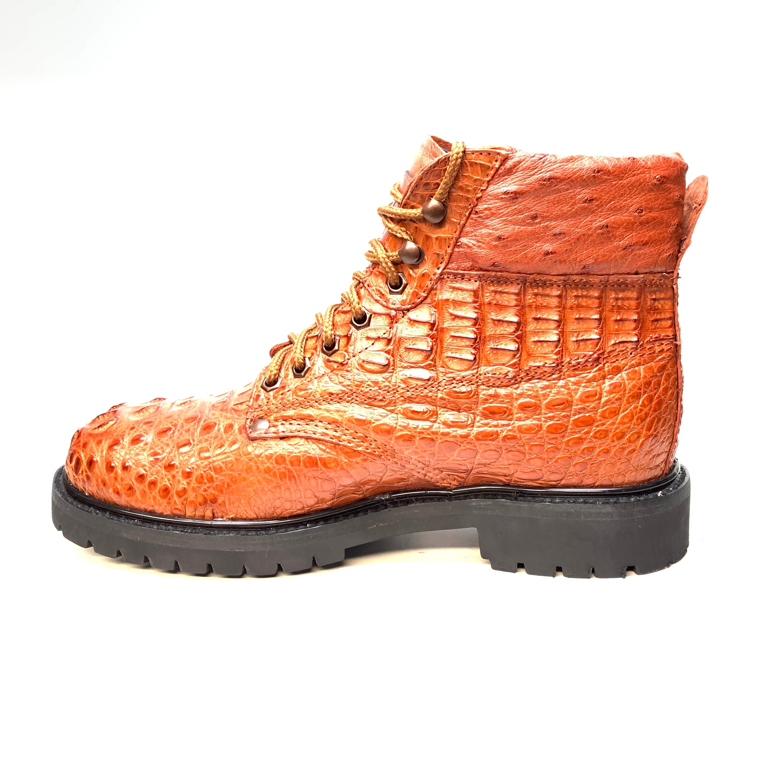 Vestigium Cognac Hornback Crocodile Combat Boots - Dudes Boutique