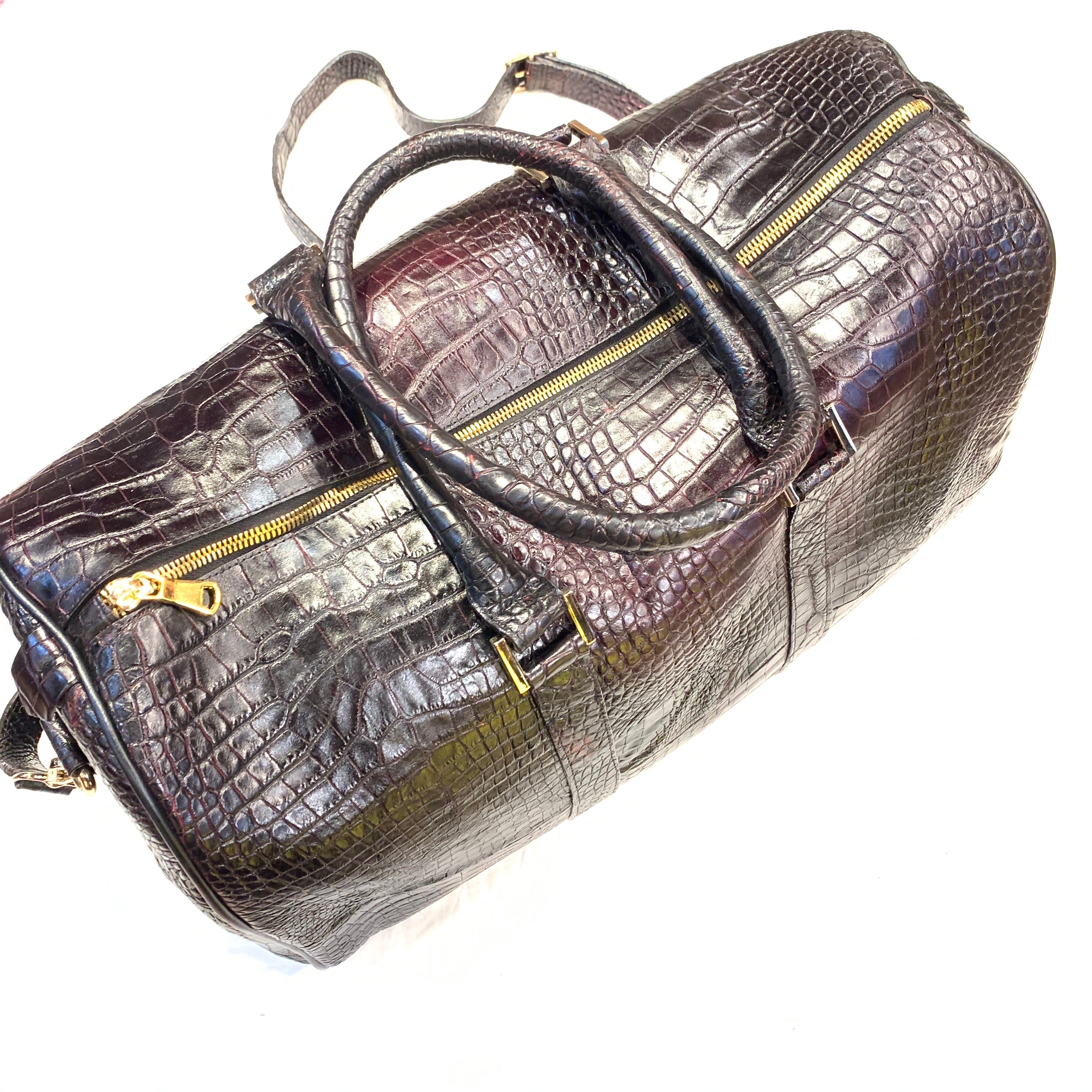 Kashani Black Cherry Full Alligator Body Duffle Bag - Dudes Boutique