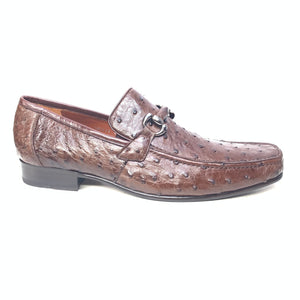 Los Altos Men's Brown Ostrich Quill Buckled Dress Loafers - Dudes Boutique