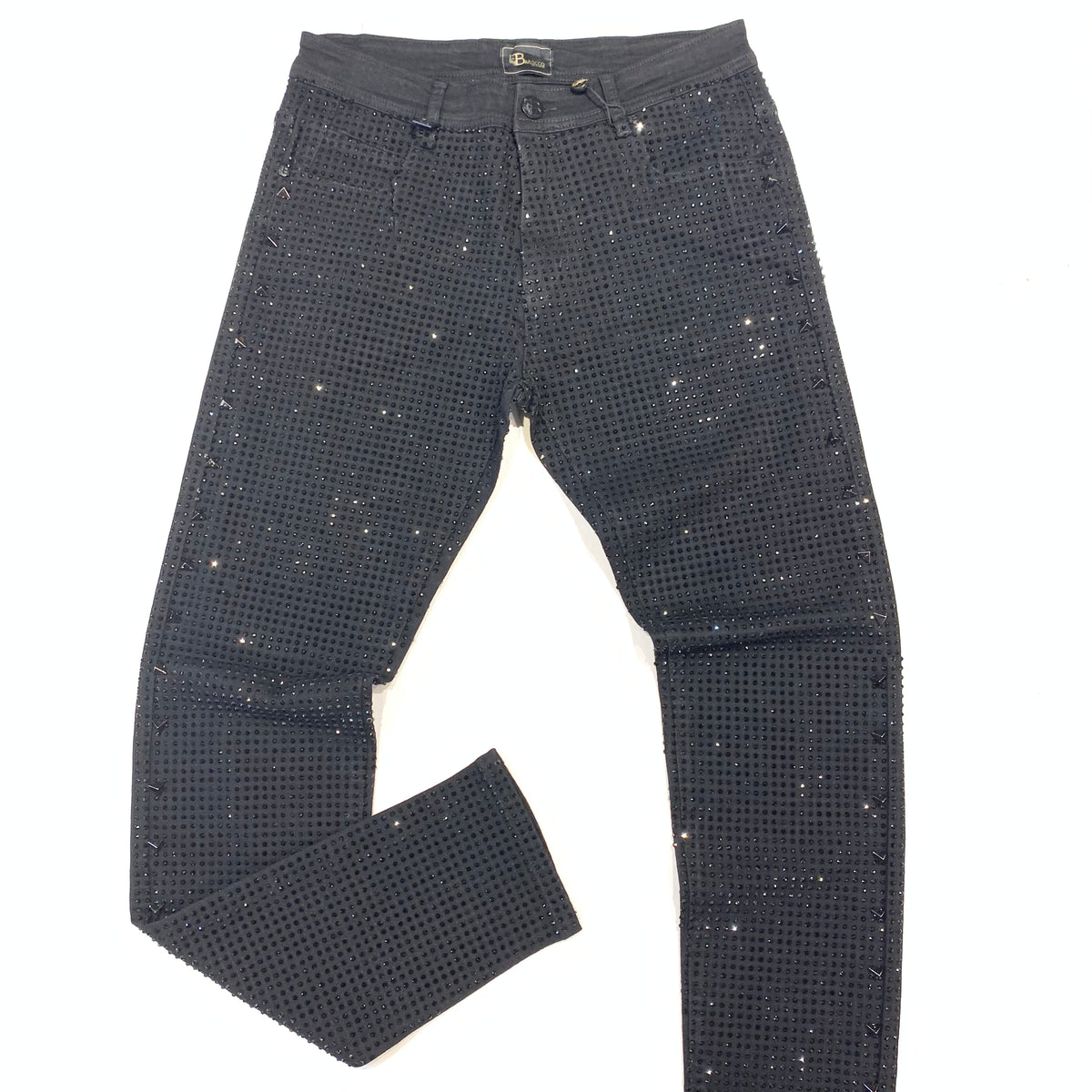 Barocco Men's Black Fully Loaded Crystal Spiked Jeans - Dudes Boutique