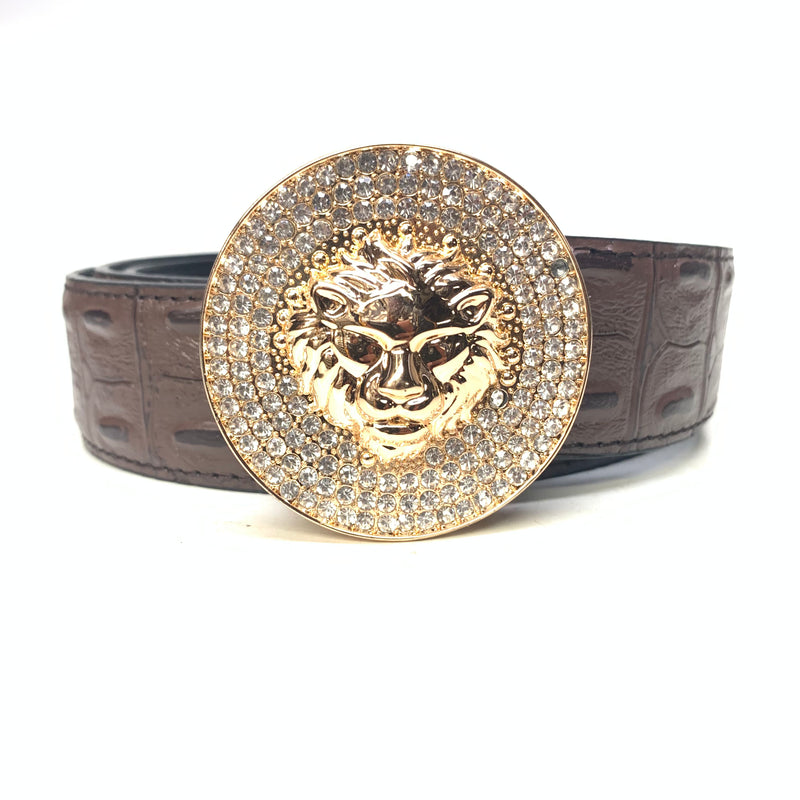 Barabas "Lion Guard" Shiny Gold/Brown Croc Adjustable Luxury Leather Dress Belt - Dudes Boutique