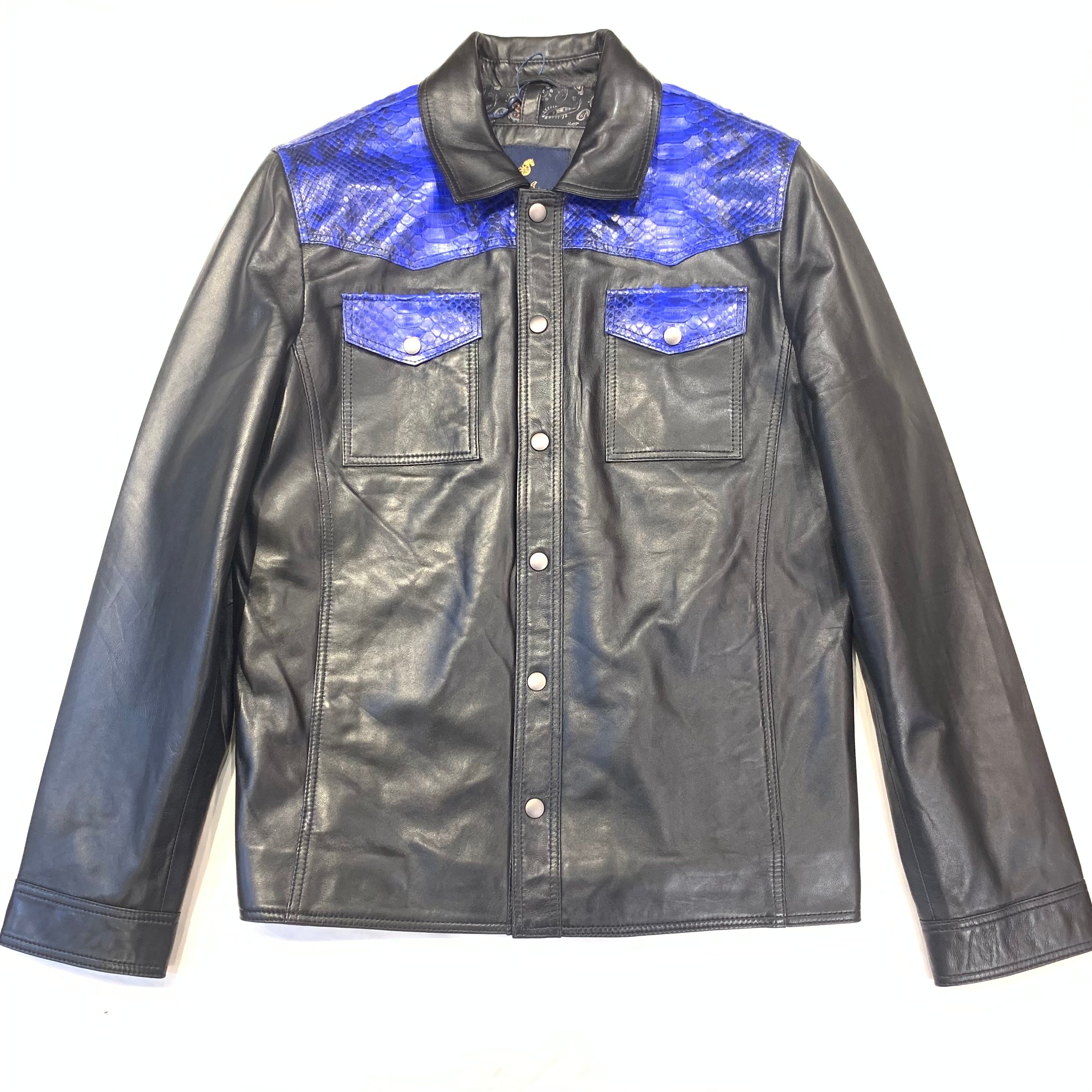 Barya NewYork Blue/Black Python Snakeskin Button-Up Shirt - Dudes Boutique