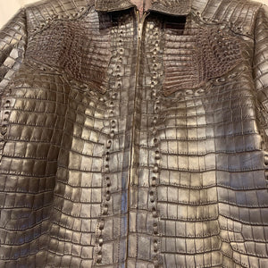 Kashani Men's Dark Brown All-Over Alligator Skin Bomber Jacket - Dudes Boutique