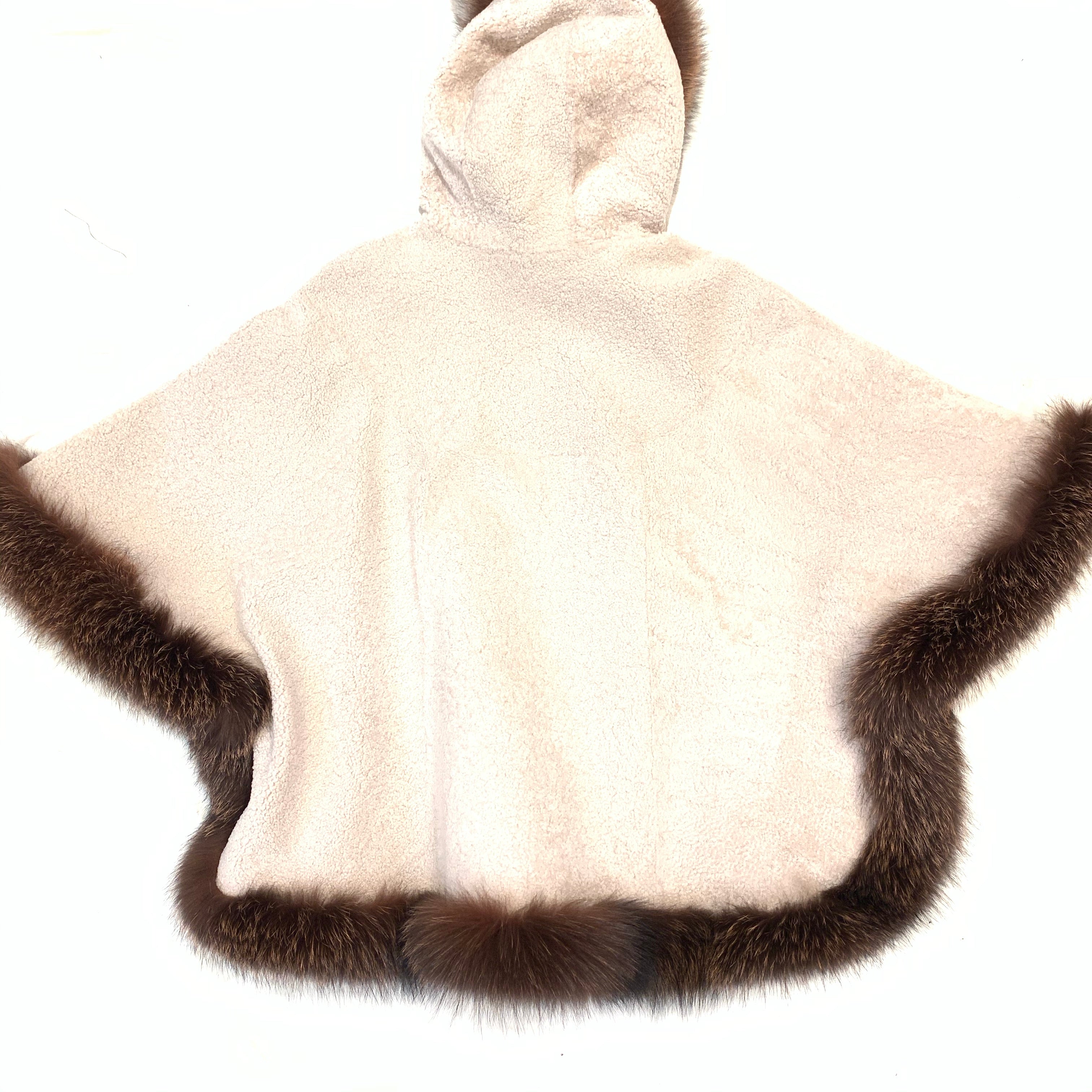 Barya NewYork White Wool Hooded Fox Fur Poncho - Dudes Boutique