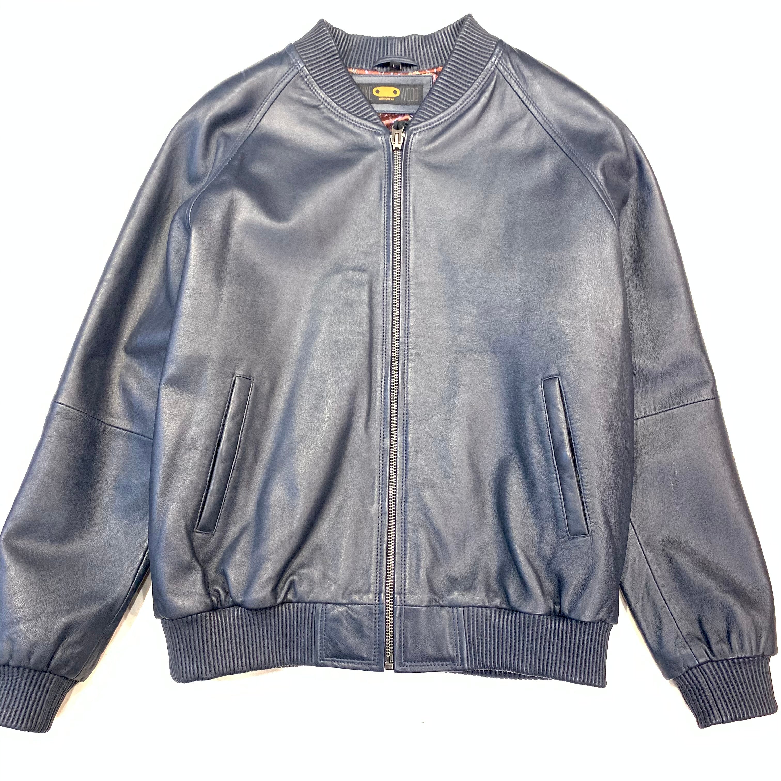 Kashani Navy Blue Naked Lambskin Bomber Jacket - Dudes Boutique