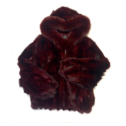 Kashani Women's Wine Full Fox Fur  Hooded Bomber Coat - Dudes Boutique
