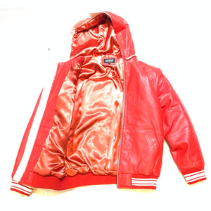 Jakewood Red Lambskin Hooded Bomber Jacket - Dudes Boutique