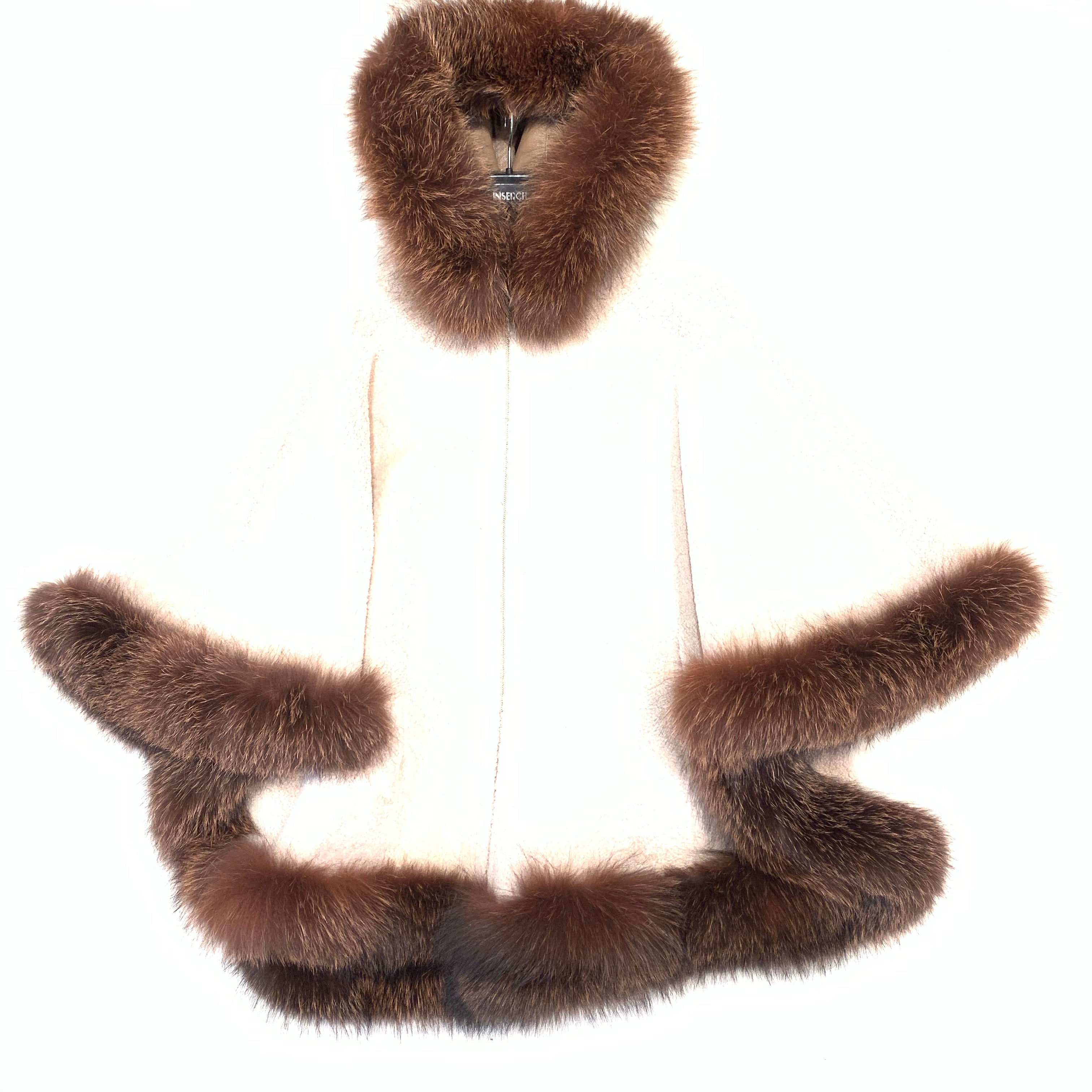 Barya NewYork White Wool Hooded Fox Fur Poncho - Dudes Boutique