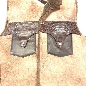 Kashani Brown Crocodile Suede Shearling Vest - Dudes Boutique