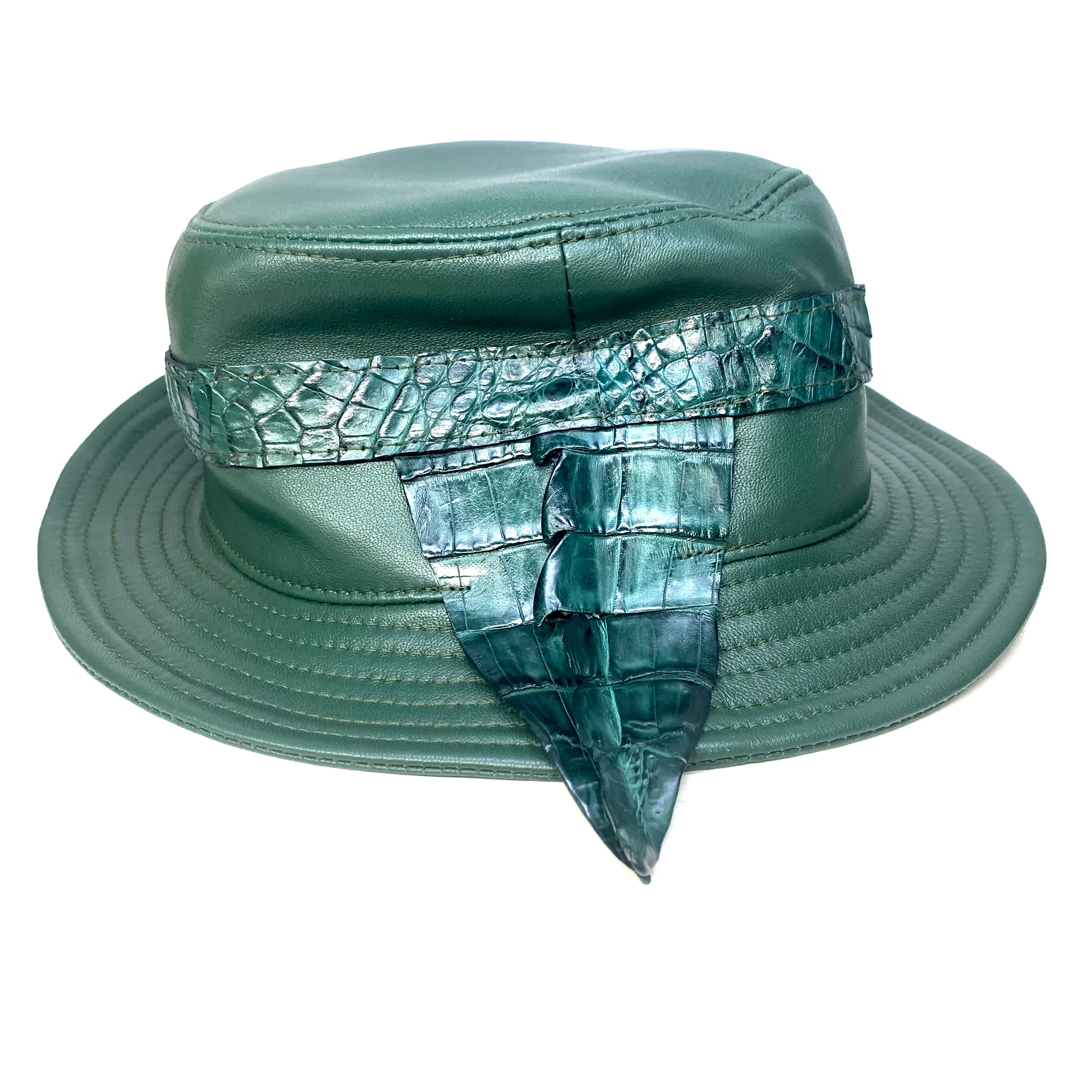 G-Gator Forest Green Lambskin/Crocodile Tail Bucket Hat - Dudes Boutique