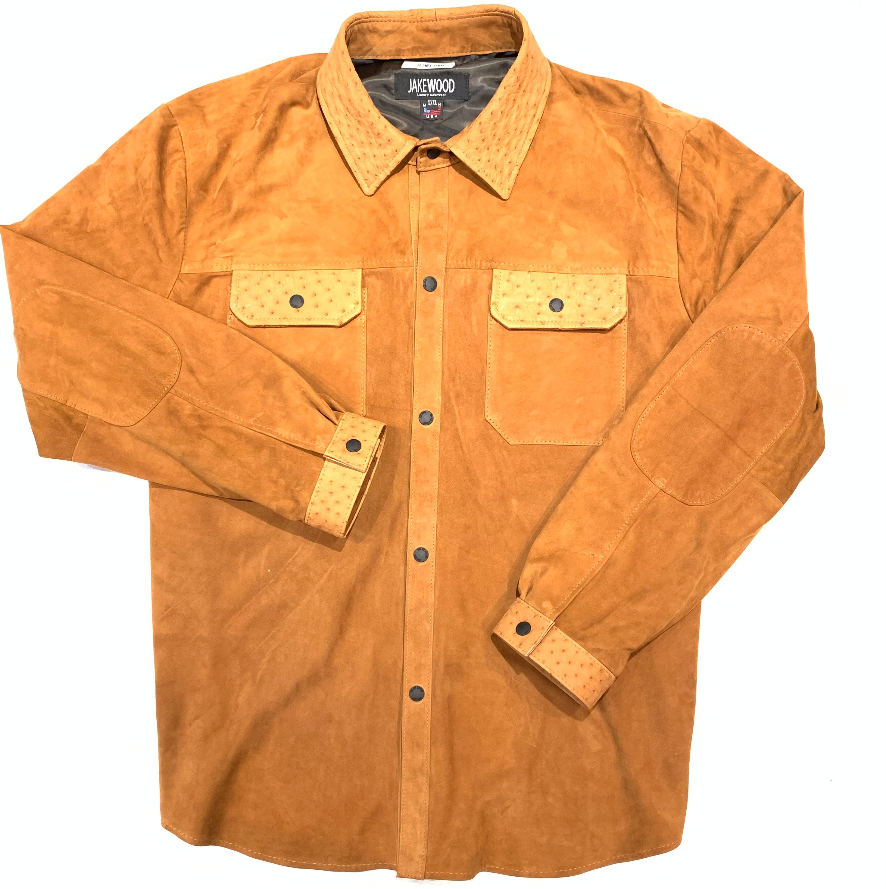 Kashani Cognac Ostrich Quill/Suede Shirt - Dudes Boutique