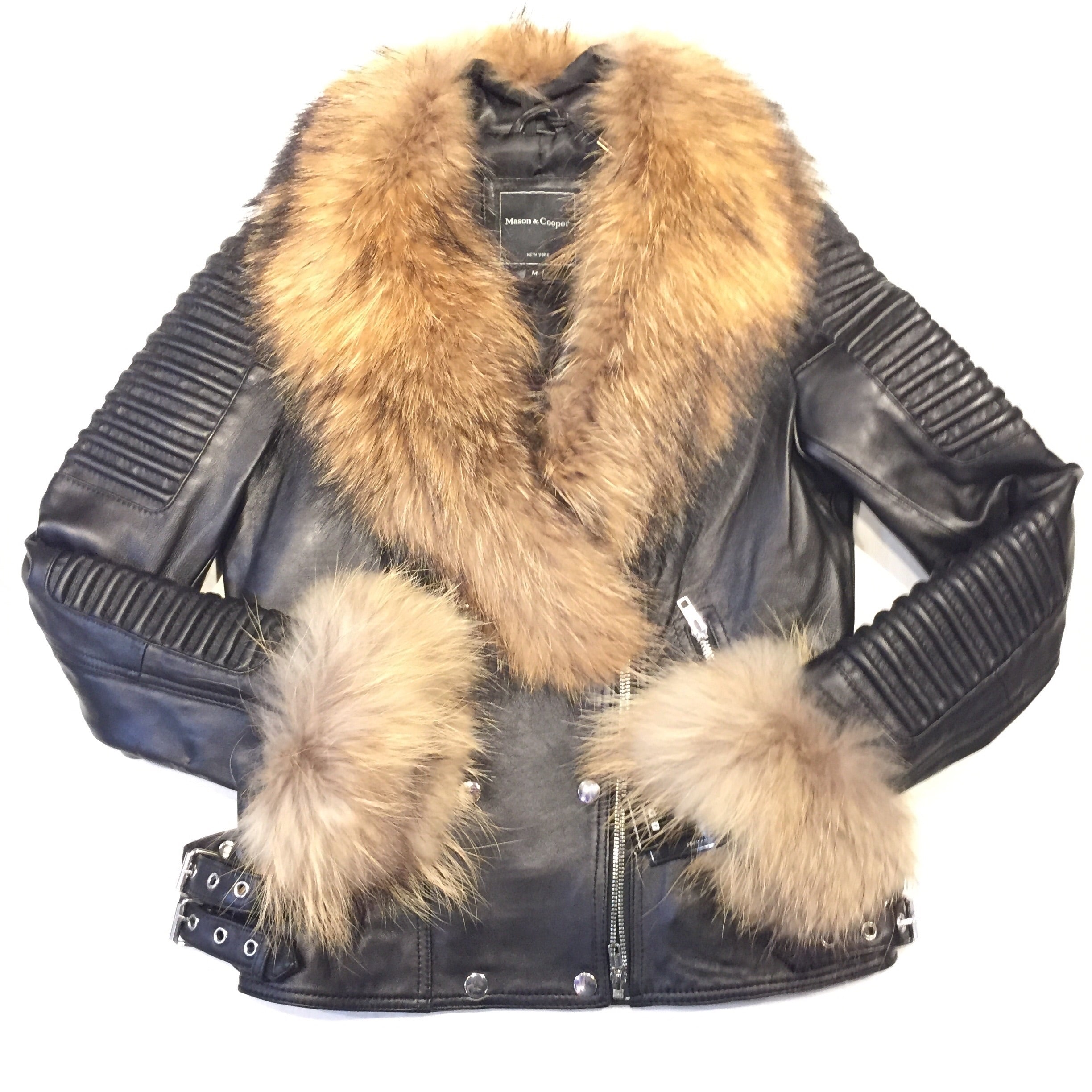 Mason & Cooper Ladies Black Lambskin/Fox Fur Biker Jacket - Dudes Boutique