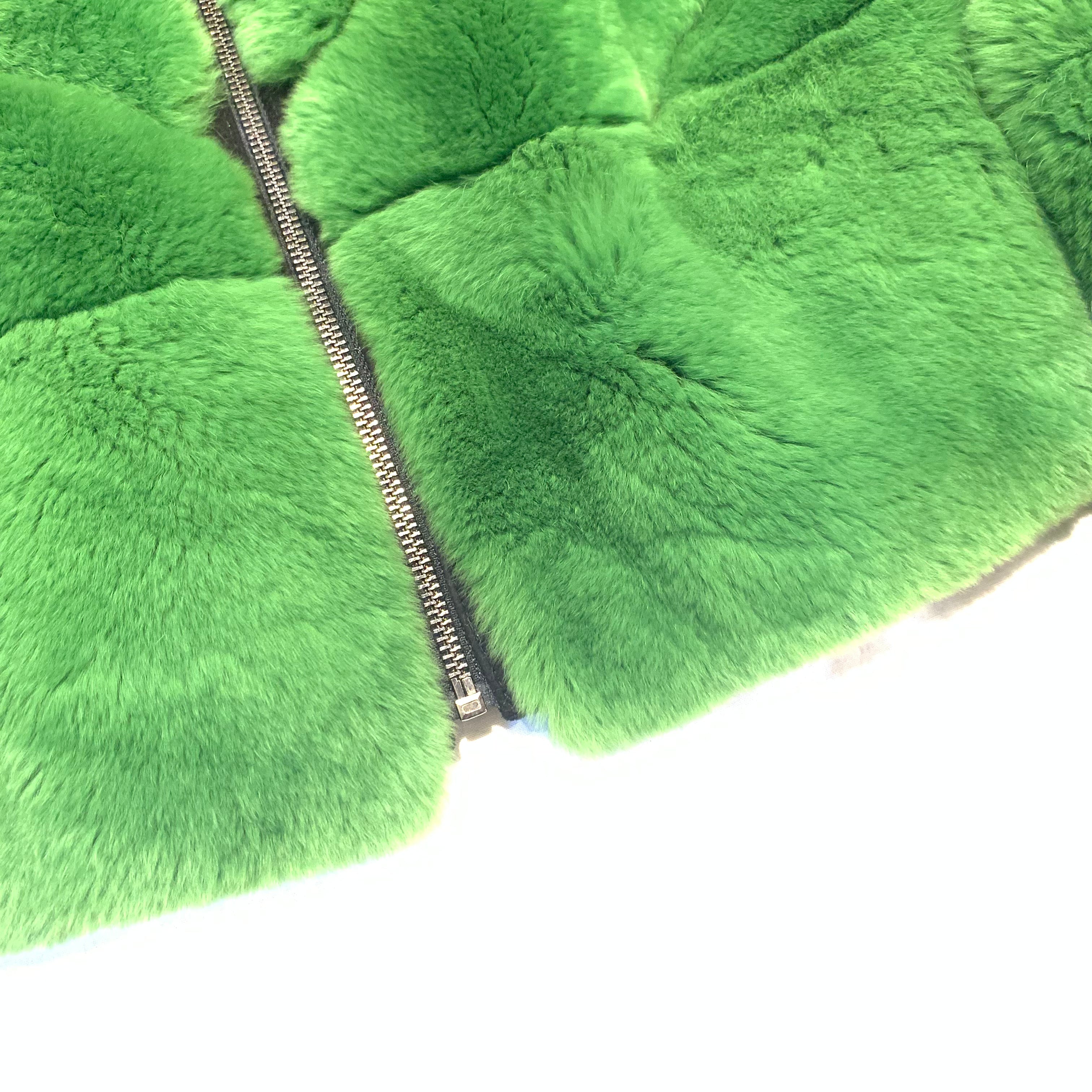 Barya NewYork Ladies Cim Yesil Green Rex Chinchilla Fur Coat - Dudes Boutique