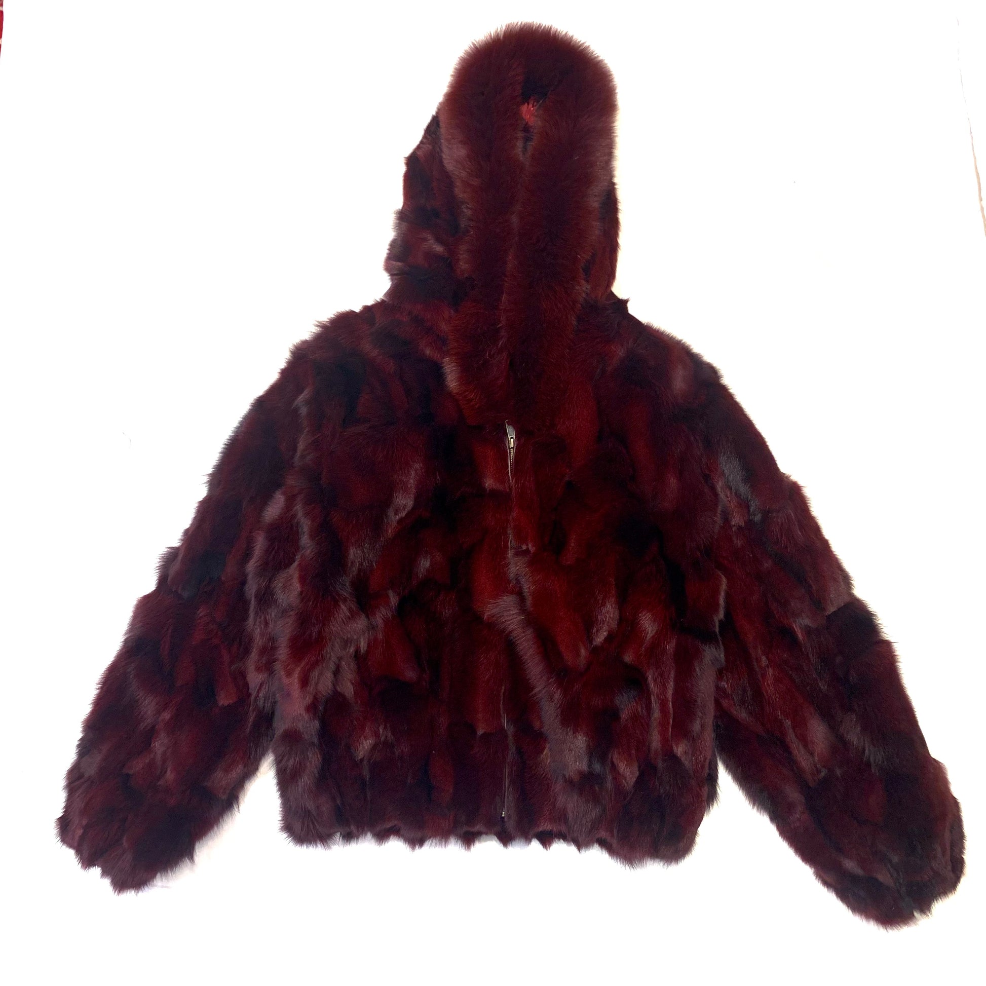 Kashani Women's Wine Full Fox Fur  Hooded Bomber Coat - Dudes Boutique